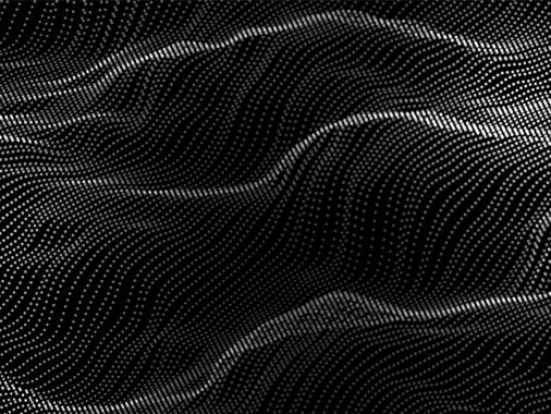 Particle wave background. Abstract dynamic mesh. AI Voice agent technology. Vector grid illustration.